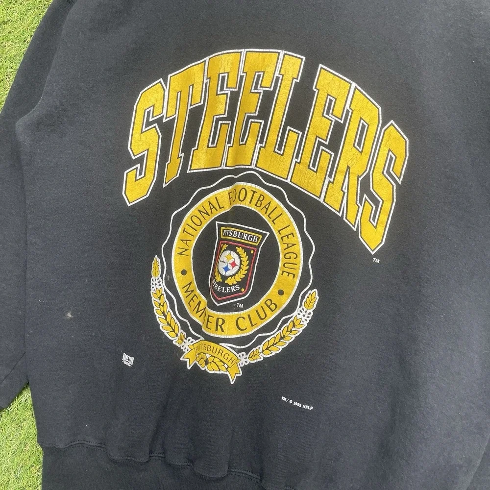 Vintage Pittsburgh Steelers Sweatshirt Mens XL NFL Crewneck Black Home Team